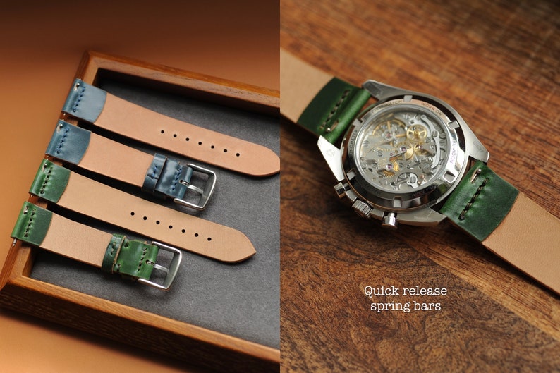 Green Shell Cordovan Leather Watch Band / Strap Minamalist Style