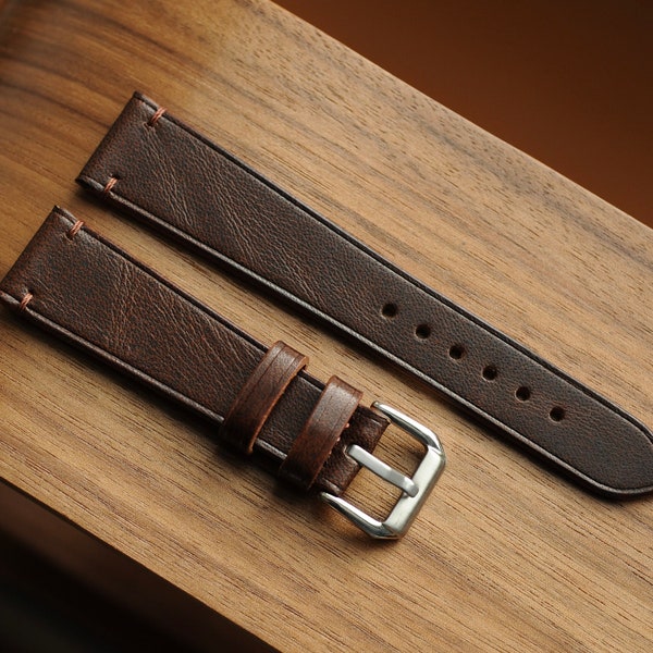SALE! LAST ONE 20mm lug Brown Leather Watch Band / Strap | Vacchetta Leather | Vintage Strap | Handmade in London