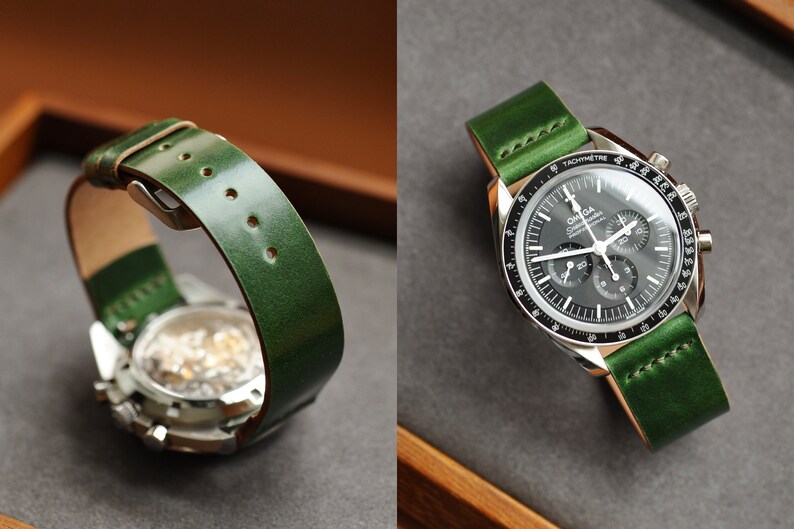 Green Shell Cordovan Leather Watch Band / Strap Minamalist Style