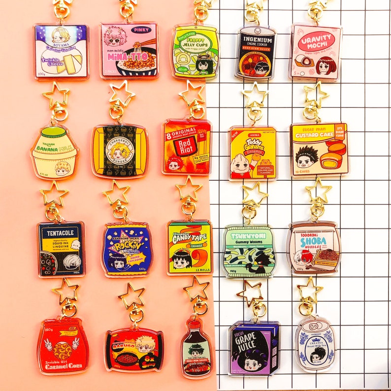 BNHA Kobini Food Acrylic Charms Set A | Kawaii Hero Food Drink Anime Keychains 