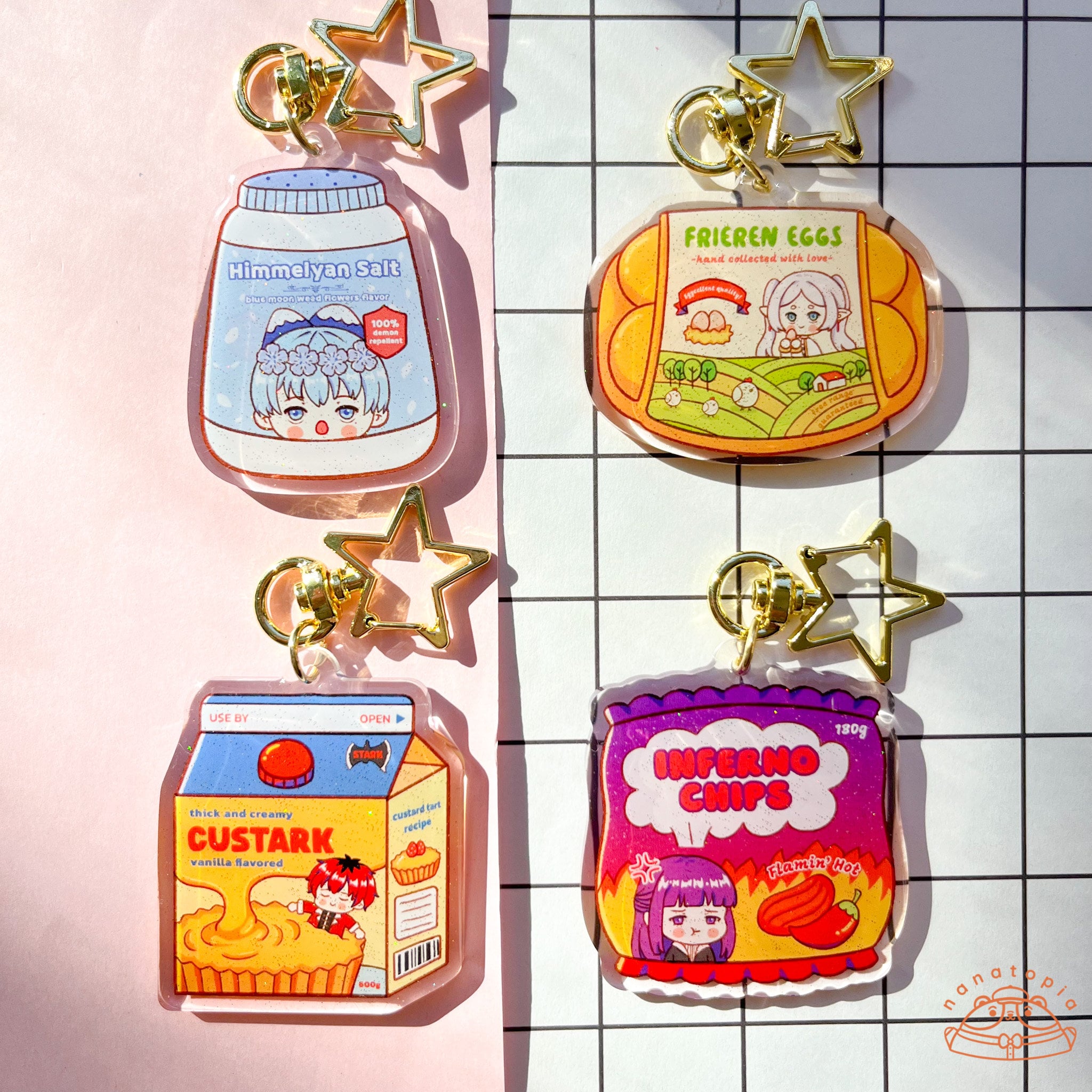 Frieren Acrylic Charms | Frieren Food Pun Keychains | Anime Cute Food Drink Keychain | Kawaii Acrylic Charms | Birthday and Valentine Gift