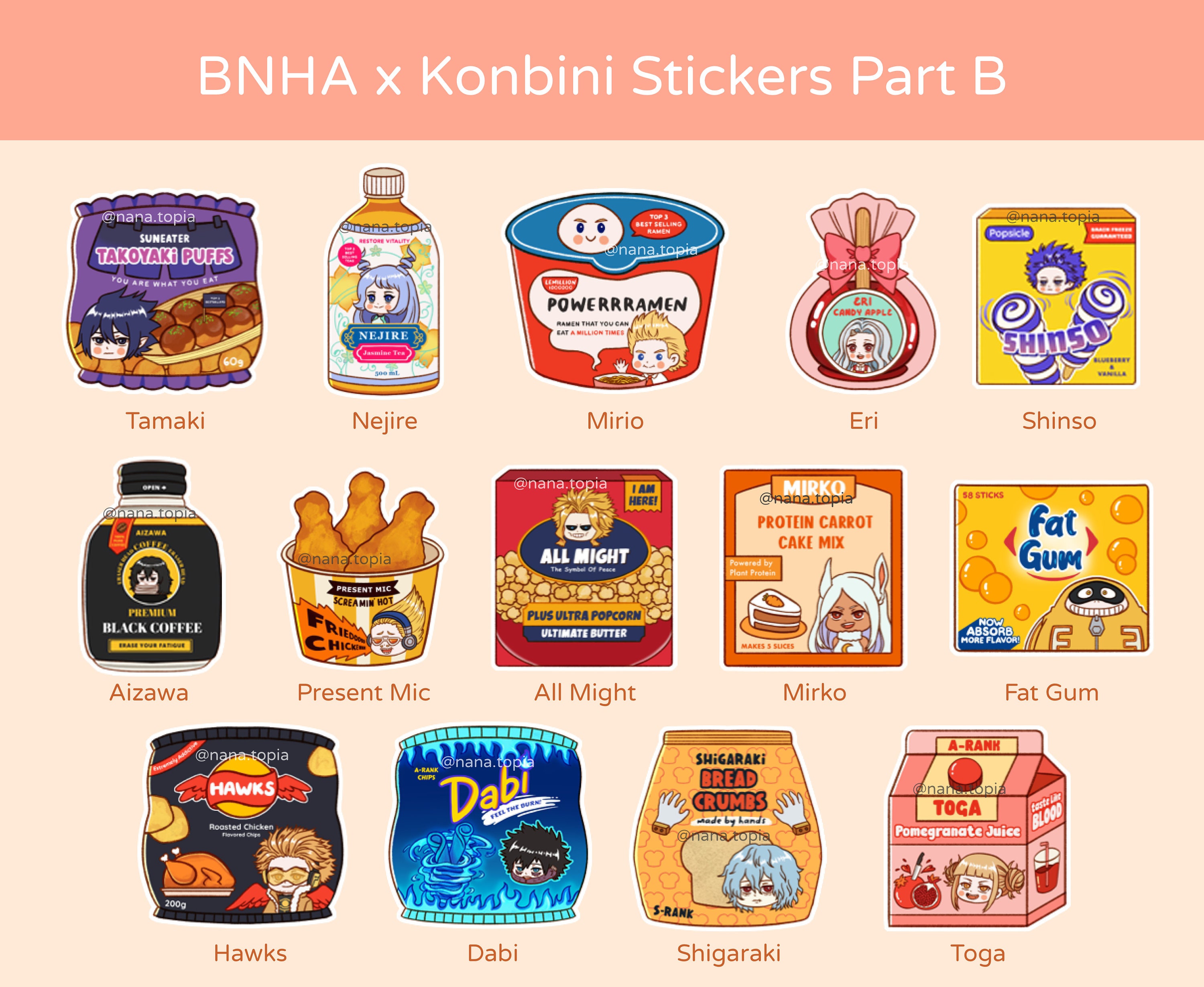 MHA Konbini Stickers Set B | BNHA Food Sticker | My Hero Academia Kaw…