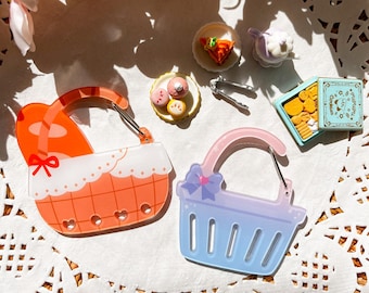 Cute Acrylic Carabiner | Food Carabinber |  Shopping Basket | Bread Basket | Aesthetic Carabiner | Trinkets | Birthday Gift