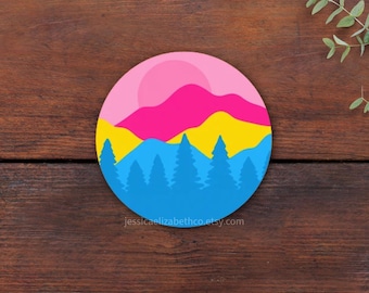 Pansexual Pride Mountain Aufkleber: Dezente Pansexual Flagge, Laptop Aufkleber