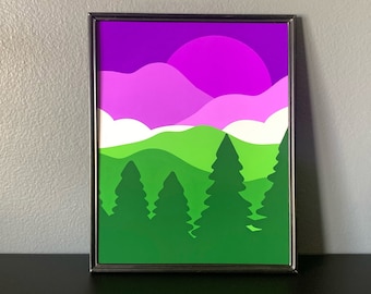 Genderqueer Flagge Mountain Print - Subtle Pride Poster (8x10)