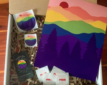 Subtle LGBTQ+ Pride Landscape Bundle: Pin, Stickers, and Poster