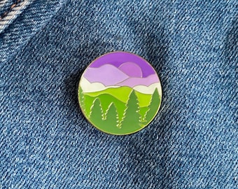 Genderqueer Pride Emaille Pin: Subtiles Genderqueer Berglandschaft Design, LGBTQIA + Geschenk