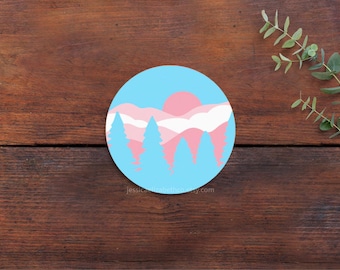 Trans Pride Mountain Aufkleber: Dezente Transgender Flagge, Laptop Aufkleber