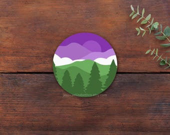 Genderqueer Pride Mountain Aufkleber: Dezente Genderqueer Flagge, Laptop Aufkleber