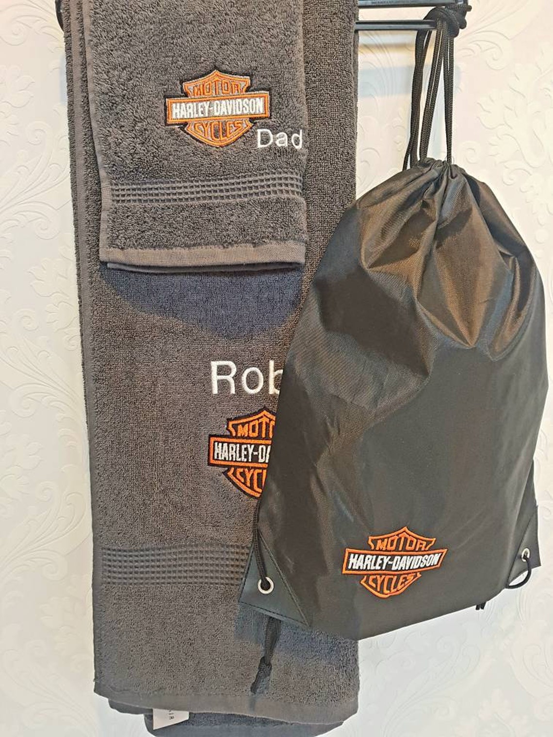 Personalised embroidered Harley davidson towel wash cloth and Etsy