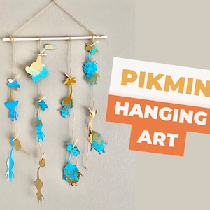 Pikmin DIY Hanging Kit - 9 types of Pikmin Cutout - 12cm/4.7'' - Hand-Pressed Gelli Print & Each Set is Unique