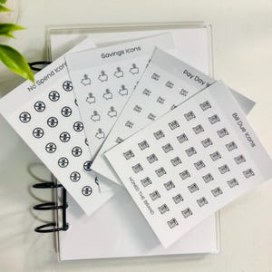 Financial Planner Stickers: Budget Icons, Glossy Sheet of 36