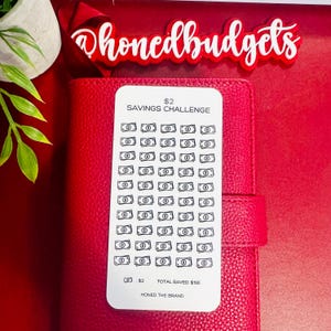 Défi économique de 2 dollars // Défi économique plastifié réutilisable, papier cartonné glacé, enveloppes de billets à fermeture éclair, tracker perforé A6/A5