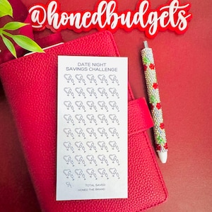 Défi économique pour un rendez-vous romantique // Défi économique plastifié réutilisable, papier cartonné glacé, enveloppes de billets à fermeture éclair, tracker perforé A6/A5