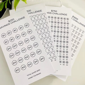 Lot Défi épargne faible revenu // Réutilisable et plastifié, papier cartonné brillant, enveloppes de billets à fermeture éclair, tracker perforé A6/A5