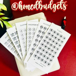 Lot vacances// Défi économique plastifié réutilisable, papier cartonné glacé, enveloppes de billets à fermeture éclair, tracker perforé A6/A5