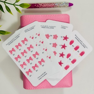 Mini lot de défis d'économies d'été // Réutilisable et plastifié, papier cartonné brillant, enveloppes de billets à fermeture éclair, tracker perforé A6/A5