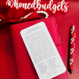 Défi économique avec recherche de mots // Défi économique plastifié réutilisable, papier cartonné glacé, enveloppes de billets à fermeture éclair, tracker perforé A6/A5