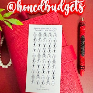 Défi d'épargne d'urgence de 1 000 dollars // Réutilisable et plastifié, papier cartonné glacé, enveloppes zippées pour espèces, tracker perforé A6/A5