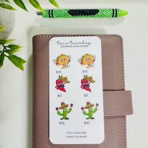 Mini défi économique Taco Tuesday // Réutilisable et plastifié, papier cartonné brillant, enveloppes de billets à fermeture éclair, tracker perforé A6/A5