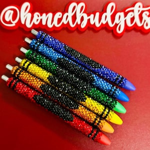 Crayon rhinestone pen bundle // Refillable bling pens, Customized pen, Inkjoy gel pens, Glass rhinestones