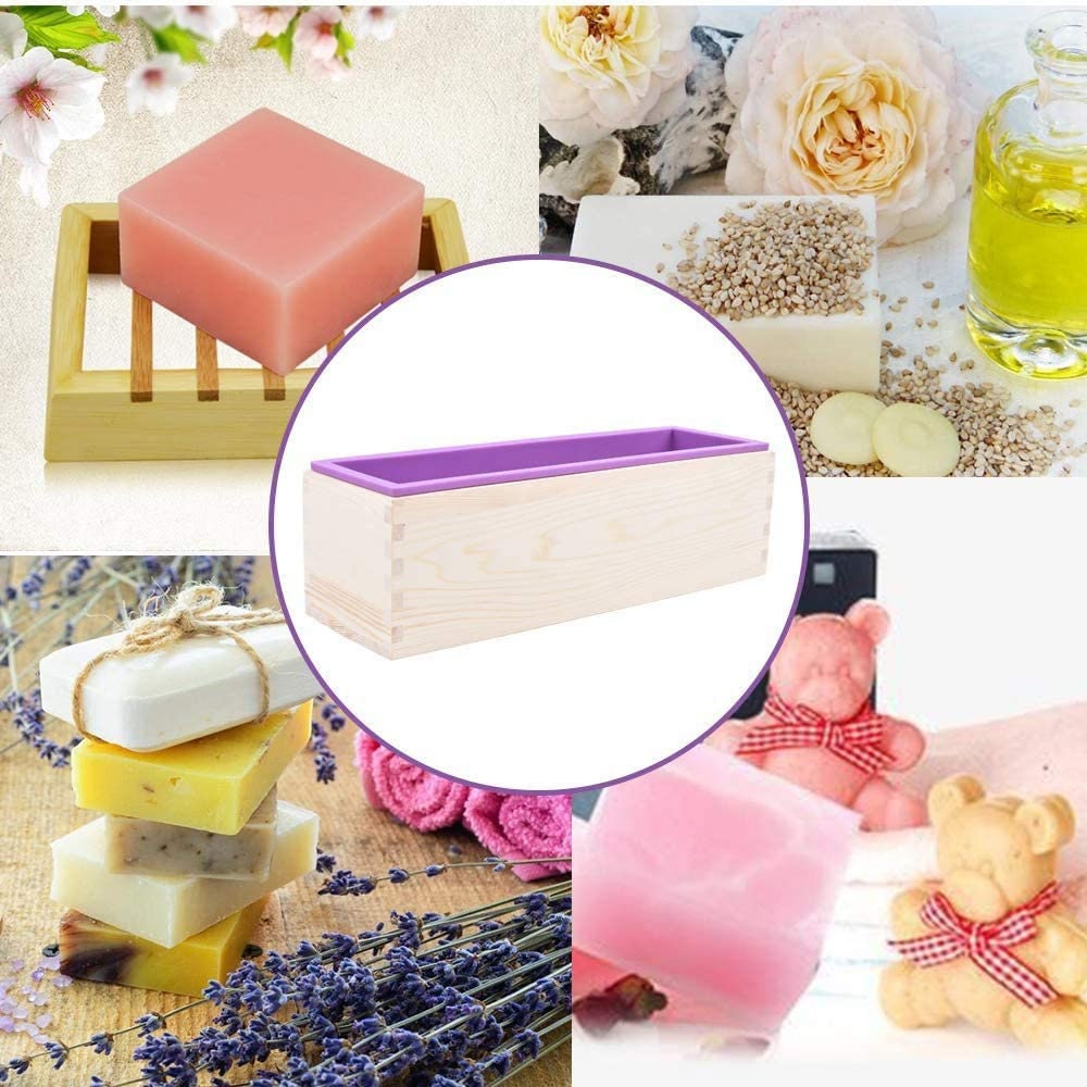 8L Rectangle Silicone Soap Mold With Wooden Box & Lid - DIY Handmade Soap Making Kit For 18 Bars