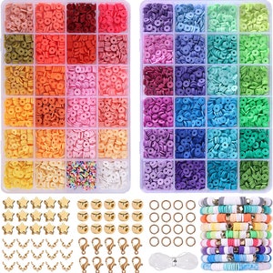 7200pcs Polymer Clay Beads Kit For Bracelet Making, With 48 Colors Flat  Spacer Beads, Black Stone Letter Beads, Suitable For Adult Jewelry Craft  Gift Set
