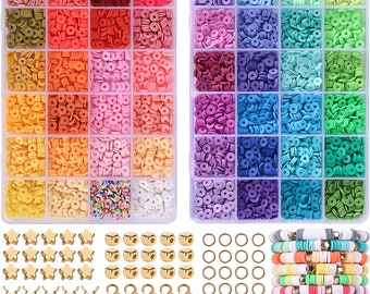 4800pcs Clay Beads for Bracelet Making 48 Colors Flat Round Polymer Clay Beads Spacer Heishi Beads for Jewelry Making Kit