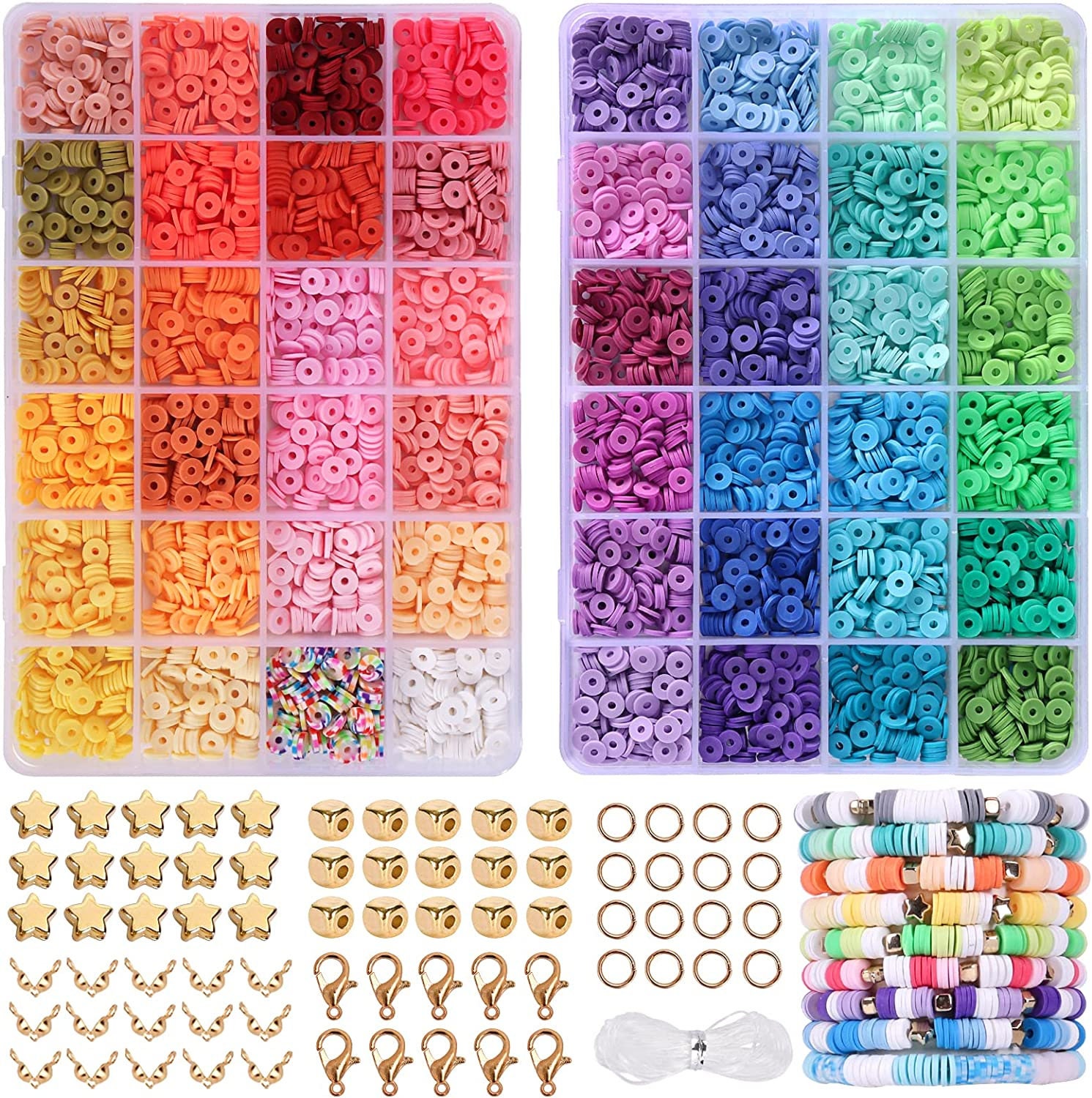 4800pcs Clay Beads for Bracelet Making 48 Colors Flat Round Polymer Clay  Beads Spacer Heishi Beads for Jewelry Making Kit 