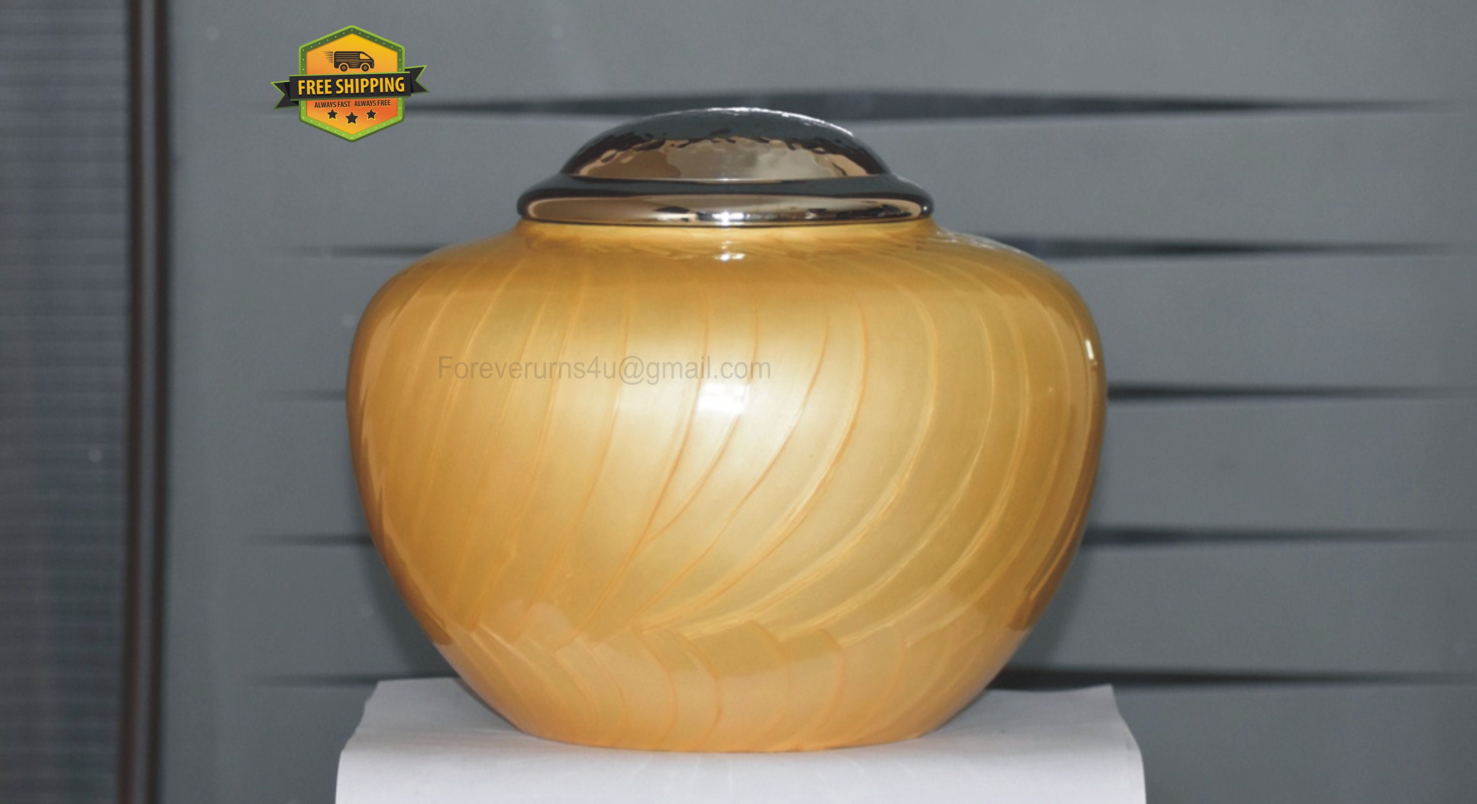 Brass Adult Urn WidePot Orange Enamled Cremation Urn For Etsy