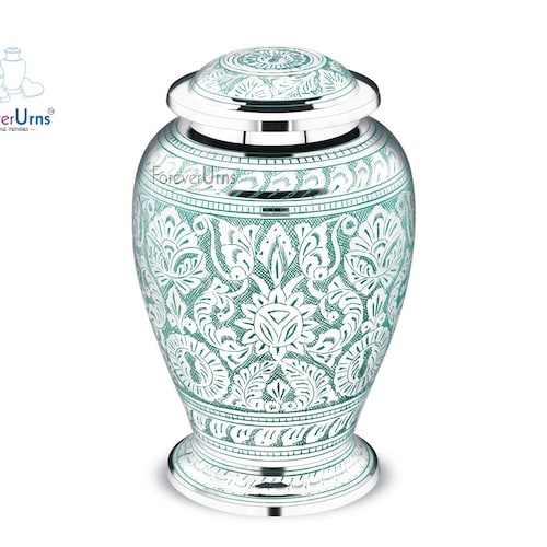FOREVER URNS® Urns for ashes adult - Funeral Yellow Silver Jali Large funeral urn shops for ashes of loved ones Size 9.5