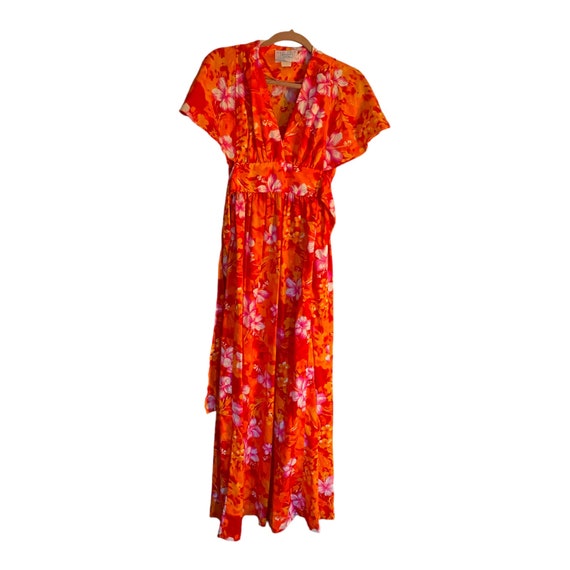 Vintage 60s/70s NWT orange and red maxi dress Haw… - image 2