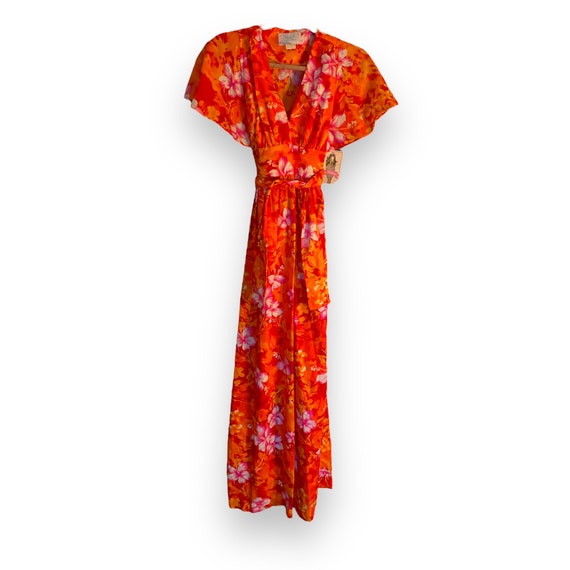 Vintage 60s/70s NWT orange and red maxi dress Haw… - image 1