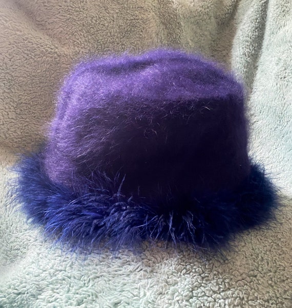 Y2k angora blend dark blue navy fuzzy bucket hat