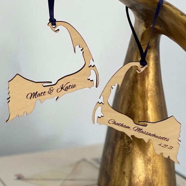 Customizable Cape Cod Ornament, Save the Date, Wedding Favor, Custom Gift | Wooden & Acrylic Finishes Available.