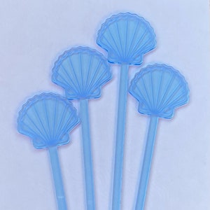 Beautiful Translucent Blue Seashell Drink Stirrers, Swizzle Sticks - Set of 4. Bulk Orders Available!