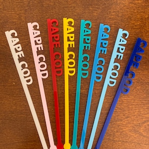 Acrylic Cape Cod Drink Stirrer | Tall & Short Sizes | 26 Colors | Sets of 6, 30, 50, 100, 200! Neons, Matte, Metallic, Frosted Etc!