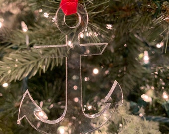 Indian Lake Nautical Anchor Wood Engraved Holiday Christmas Tree Ornament Key Chain