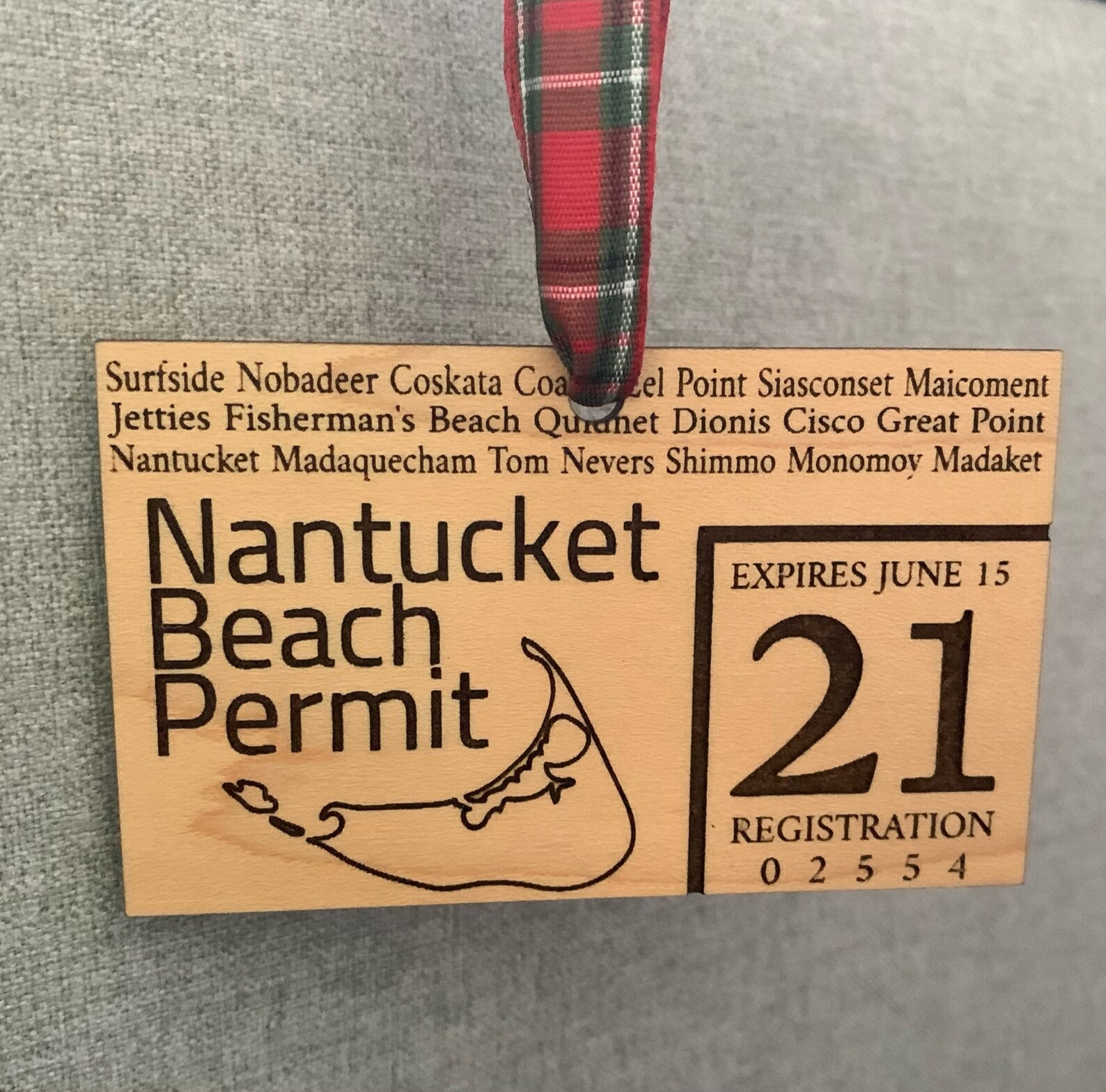 Nantucket Beach Permit Ornament on Finished Maple. Etsy
