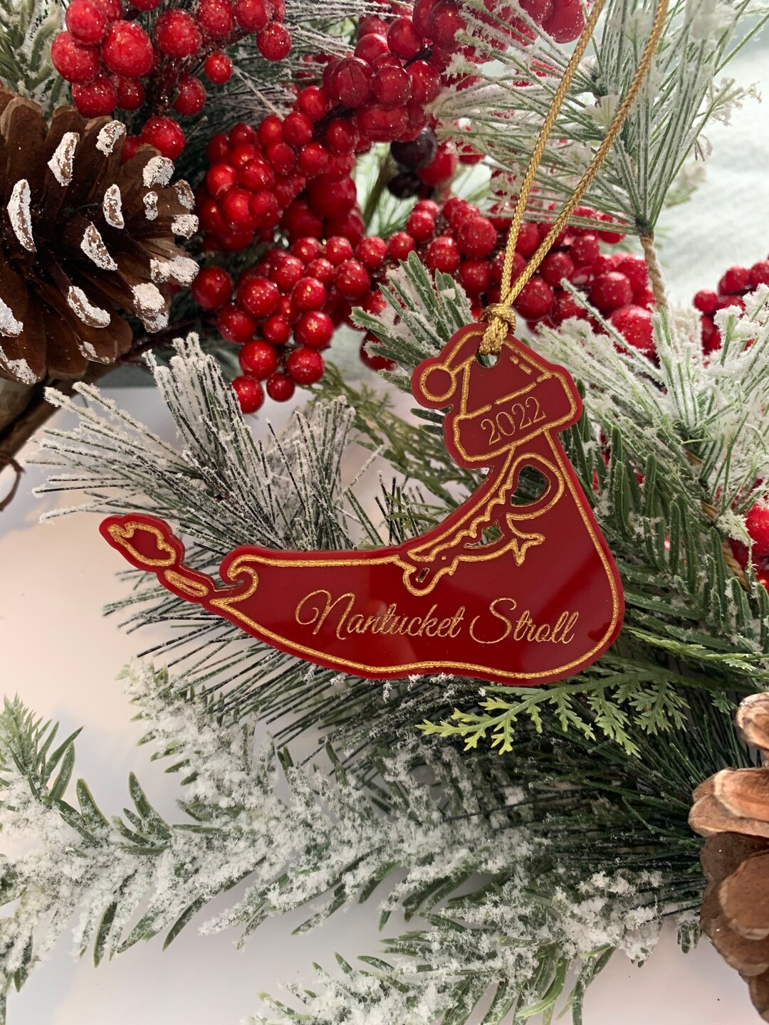 LIMITED EDITION 2022 Nantucket Christmas Stroll Ornament Gloss & Handpainted Gold Finish