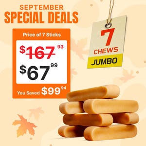 Jumbo Yak Chews for Aggressive Chewers: Natural Himalayan Dog Treats (3lbs/7+ Sticks)