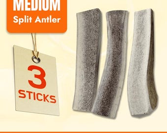 Split Elk Antler Dog Chews - Medium Breed, Natural Dental Treat (3 Pack)