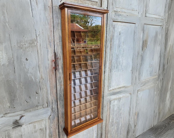 Handmade Teak Wall Mounted Display Box: Rock, Jewelry, Coin Collection
