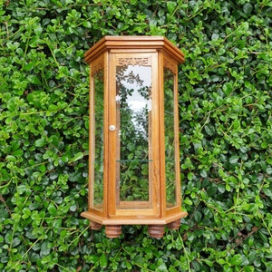 Small Curio Cabinet Hexagon & Glassed Display Cabinet Case Small Miniature Display box figure display case Antique Collectibles Case