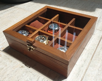 Teak Watch Box Wooden Organizer With 9 Divider Slots Display Box Storage Box Jewelry Ring Earrings Necklace Bracelet Compartment collection