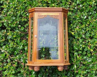 Small Curio Cabinet 8 Square & Glassed Display Cabinet Case Small Miniature Shelves Display Box Figure Display Antique Collectibles Case
