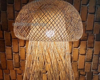 Plafonnier design méduse en bambou, lampe murale, suspension pour chambre à coucher, abat-jour jaune, décoration