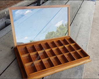 Wooden Zippo Lighters Jewelry Display Crystal Case Compartment Box Stand Collectible Organizer Box Memorabilia Glass Door Jewelry Tray Box