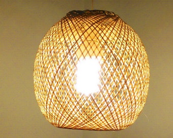Bamboo Hanging Lamp Pendant Light, Asian Oblong Repurposed Fish Trap Ceiling Lamp Decor Home Park Restaurant