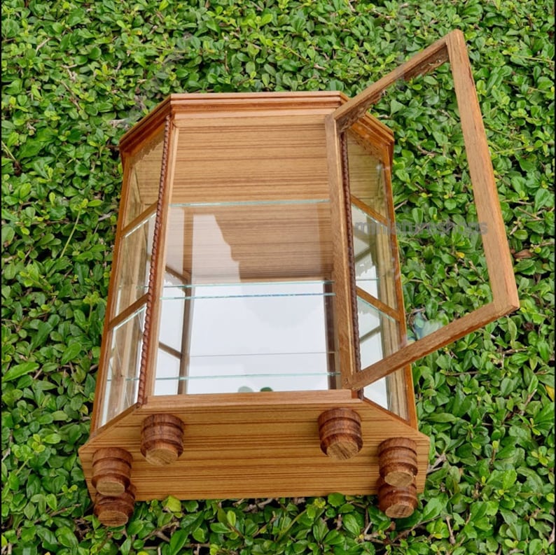 Small Curio Cabinet 6 Square & Glassed Display Cabinet Case Small Miniature Display Box Figure Display Case Antique Collectibles Case